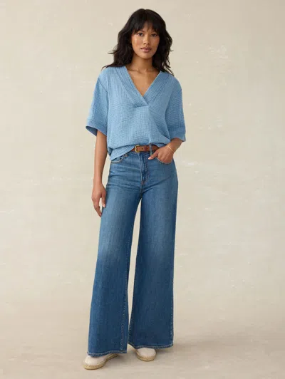 Faherty Dune Cotton Gauze Short Sleeve Popover In Light Indigo Wash