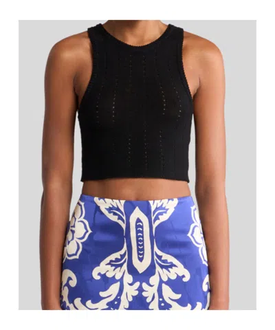 Etro Black Crop Top With Knitted Design And Openwork Detail In Black
