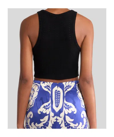 Etro Black Crop Top With Knitted Design And Openwork Detail In Black