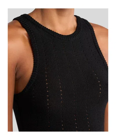 Etro Black Crop Top With Knitted Design And Openwork Detail In Black