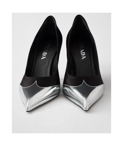 Prada Satin And Metallic Leather Pumps In Black