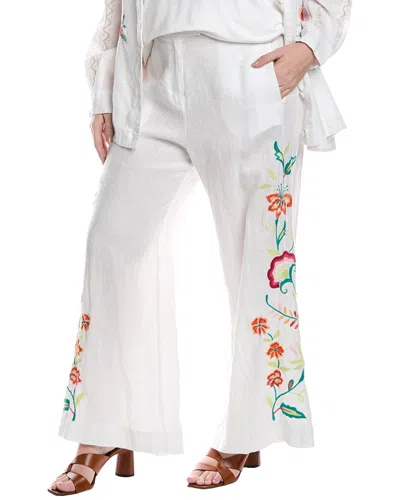 Johnny Was Plus Averi Linen Wide Leg Pant In White
