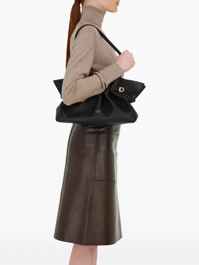 Ferragamo Medium Soft Shoulder Bag In Black