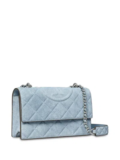 Tory Burch Fleming Small Convertible Denim Shoulder Bag In Medium Wash Denim