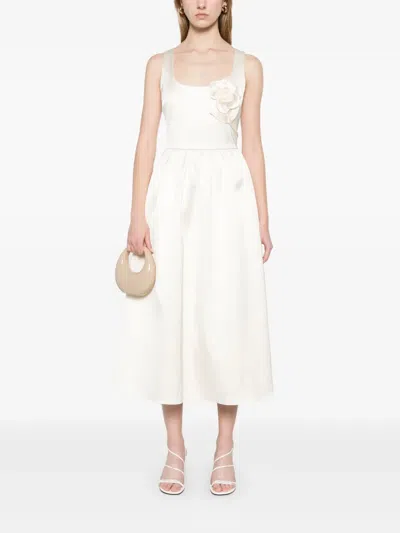 Self-portrait Floral-appliqué Satin Midi Dress In Multicolor