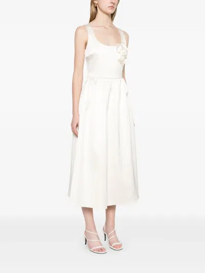 Self-portrait Floral-appliqué Satin Midi Dress In Multicolor