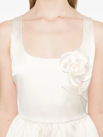 Self-portrait Floral-appliqué Satin Midi Dress In Multicolor