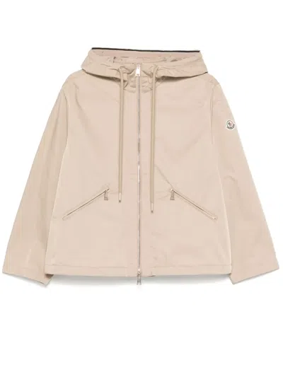 Moncler Cassiopea Hooded Polyester Jacket Drawstring Pockets In Neutrals