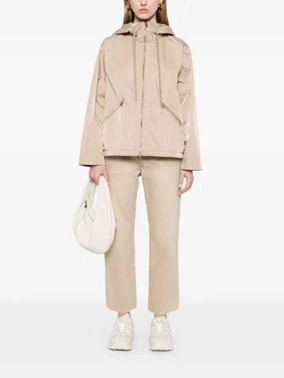 Moncler Cassiopea Hooded Polyester Jacket Drawstring Pockets In Neutrals