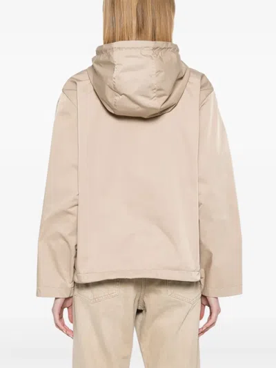 Moncler Cassiopea Hooded Polyester Jacket Drawstring Pockets In Neutrals