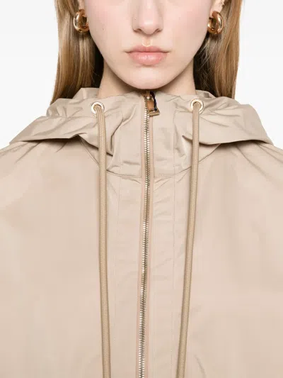 Moncler Cassiopea Hooded Polyester Jacket Drawstring Pockets In Neutrals