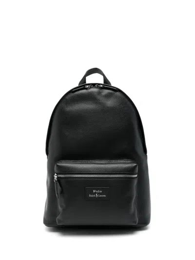 Polo Ralph Lauren Large Dome-shaped Backpack In Smooth Leather In Black
