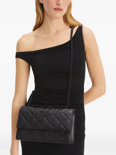 Tory Burch Small Fleming Diamond Quilted Leather Convertible Shoulder Bag In Black