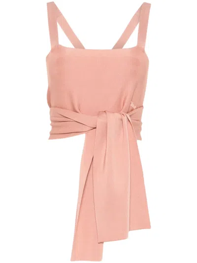 Chloé Cropped Front-tie Tank Top In Shiny Viscose Knit In Pink