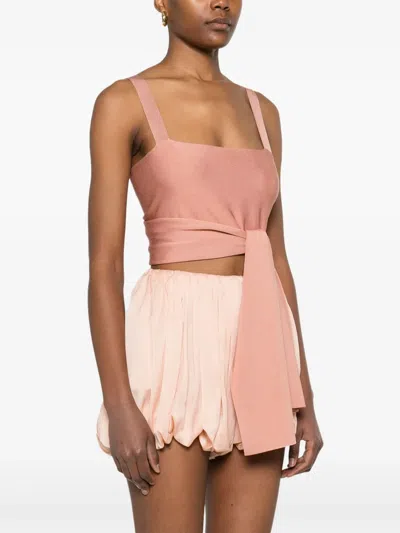 Chloé Cropped Front-tie Tank Top In Shiny Viscose Knit In Pink