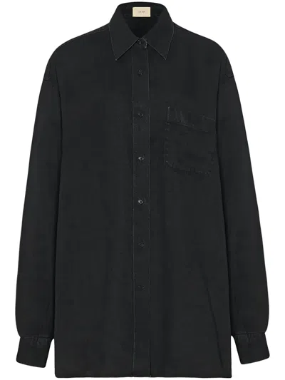 The Row Nesson Linen Long Shirt In Black