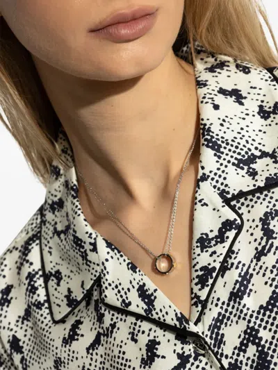 Tory Burch Logo Charm Necklace In Silver