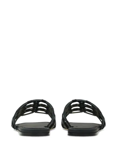 Ferragamo Erne Leather Gancini Link Slide Sandals In Black