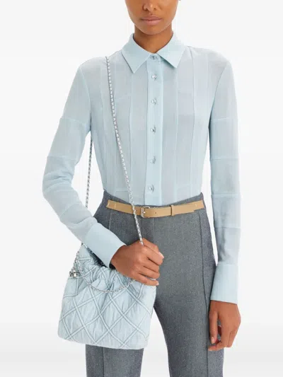 Tory Burch Fleming Mini Quilted Denim Hobo Bag In Blue