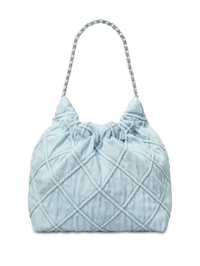 Tory Burch Fleming Mini Quilted Denim Hobo Bag In Blue
