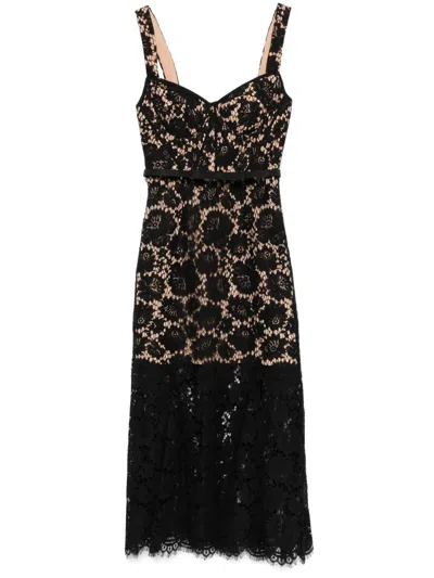 Self-portrait Fine Lace Midi Dress In Black
