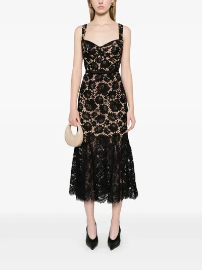 Self-portrait Fine Lace Midi Dress In Black