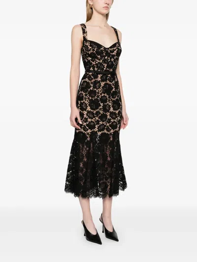 Self-portrait Fine Lace Midi Dress In Black
