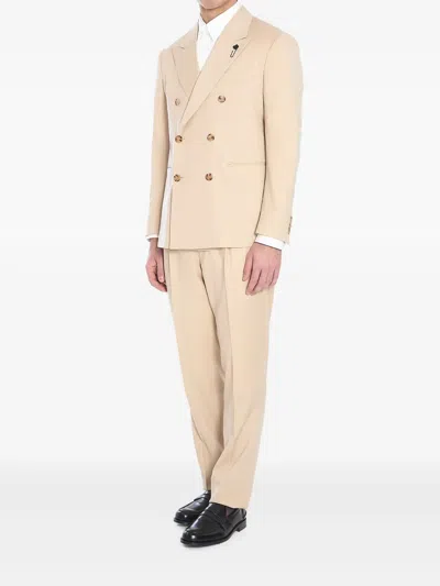 Lardini Suit Double-breasted Peak Lapels In Neutrals