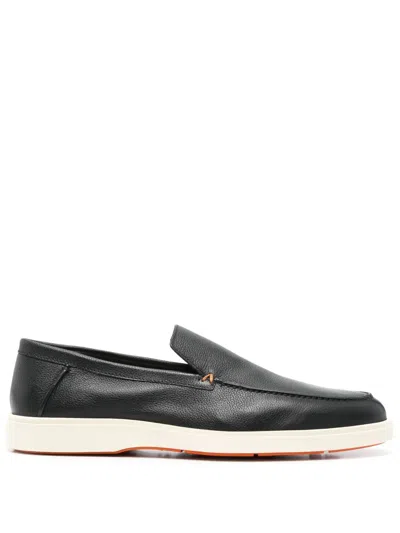 Santoni Grey Suede Botanist Loafers In Black