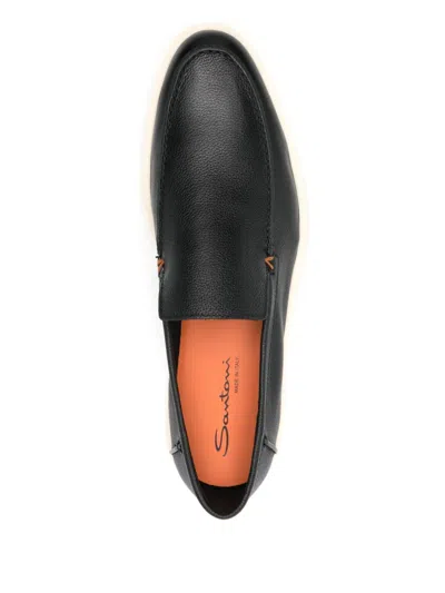 Santoni Grey Suede Botanist Loafers In Black