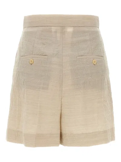 Max Mara Front Pleated Shorts With Back Buttoned Pockets In Brown