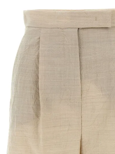 Max Mara Front Pleated Shorts With Back Buttoned Pockets In Brown