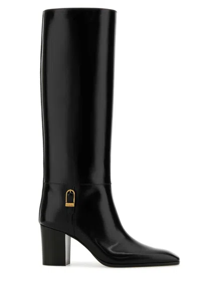 Saint Laurent Black Smooth Leather Julia Boots In Black