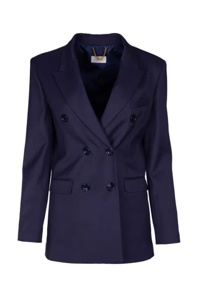 Elisabetta Franchi Double Breasted Jacket Button Detailing In Navy Blue