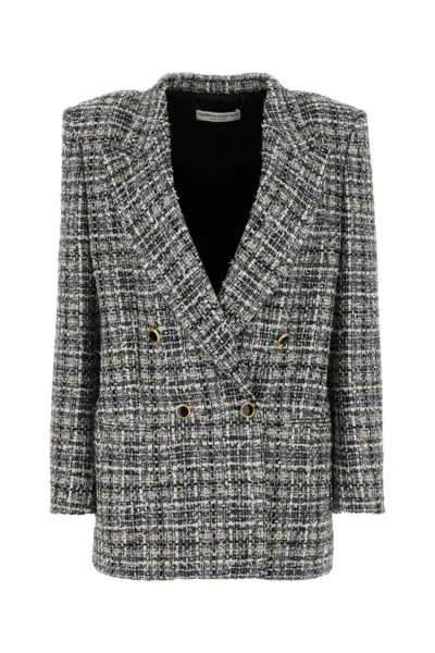 Alessandra Rich Oversized Checked Lurex Tweed Blazer In Blackwhite
