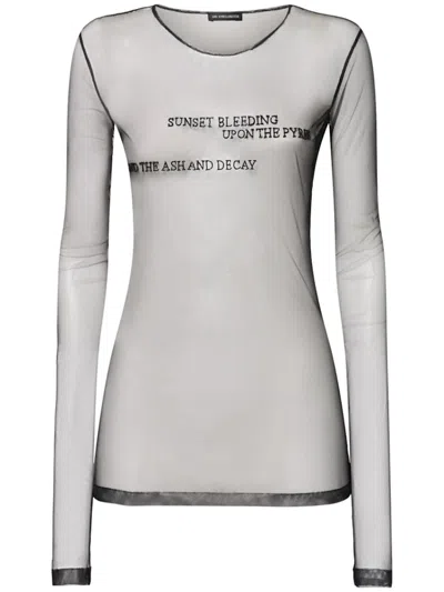Ann Demeulemeester Sheer Fabric Text Print Long Sleeve Top In Black