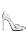 Saint Laurent Classic Paris Skinny 105 Escarpin V Pump In Silver Metallic Faux Leather In Platinum