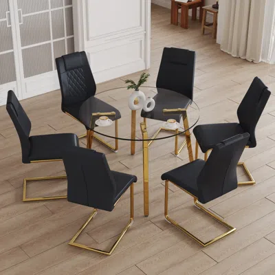 Streamdale Furniture Streamdale Modern Glass Table And Leather Chairs Set