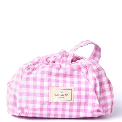 The Flat Lay Co. Parachute Drawstring Flat Lay Makeup Bag - Pink Gingham