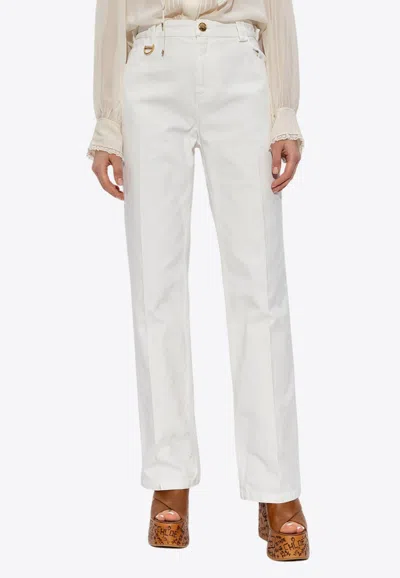 Chloé Embellished Mid-rise Straight-leg Jeans In White