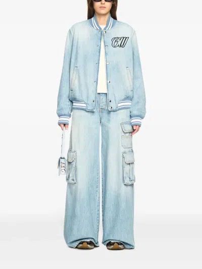 Off-white Denim Bomber Jacket In Blue