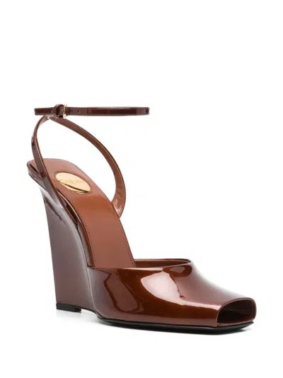 Saint Laurent La Scandale Wedge In Burgundy Patent Leather Women In Red