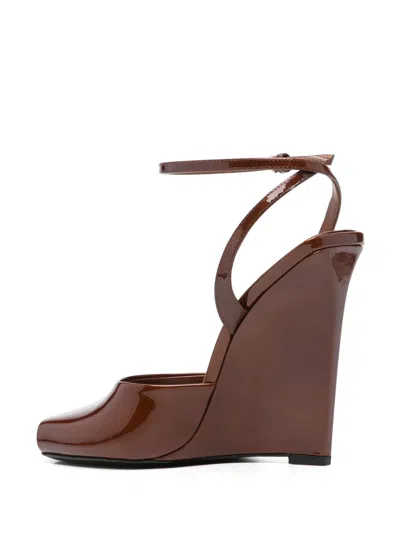 Saint Laurent La Scandale Wedge In Burgundy Patent Leather Women In Red