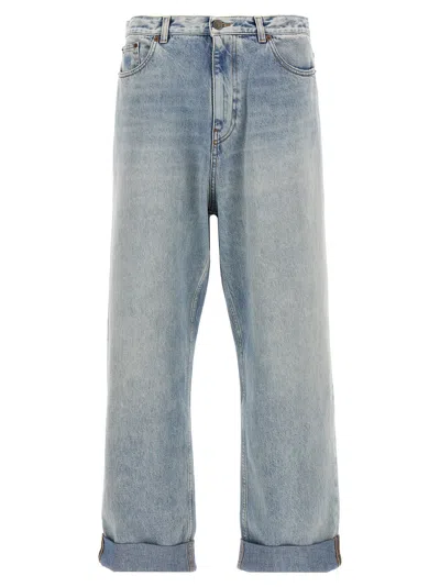 Valentino Stitched Belt Loops Straight Five-pocket Trousers In Light Blue