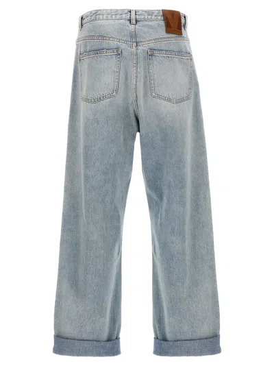 Valentino Stitched Belt Loops Straight Five-pocket Trousers In Light Blue