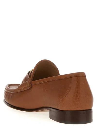 Valentino Garavani V-logo Embellished Full-grain Nubuck Loafers In Brown