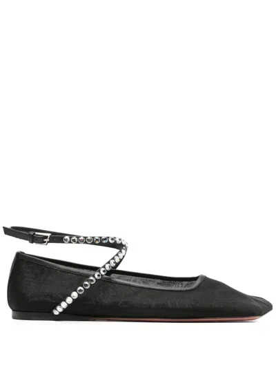 Amina Muaddi Mesh Crystal Ballerina Flats Women In Black
