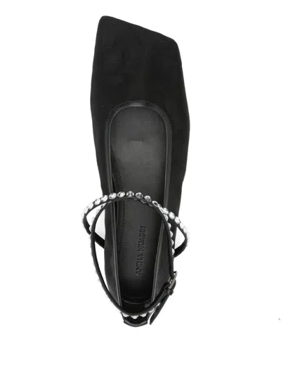 Amina Muaddi Mesh Crystal Ballerina Flats Women In Black