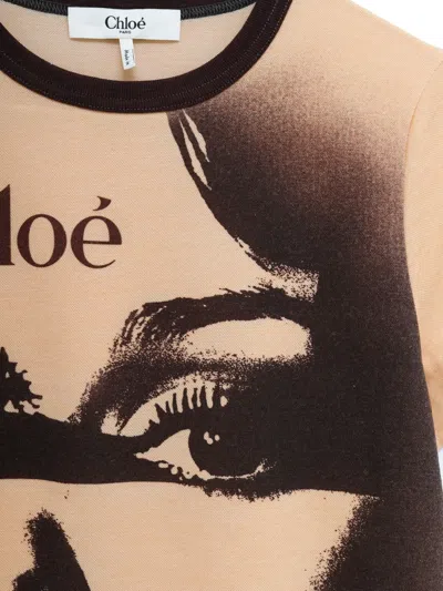 Chloé Women Multicolor Crewneck T-shirt With Maxi Graphic Print On The Front In Wool Blend Woman In Neutral