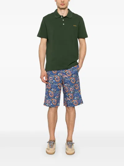 Apc Abstract-print Deck Shorts In 蓝色